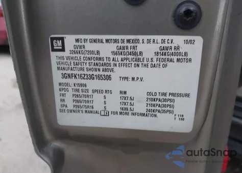 2003 Chevrolet Suburban 1500 Z71 from USA, damaged, VIN 3GNFK16Z33G165306